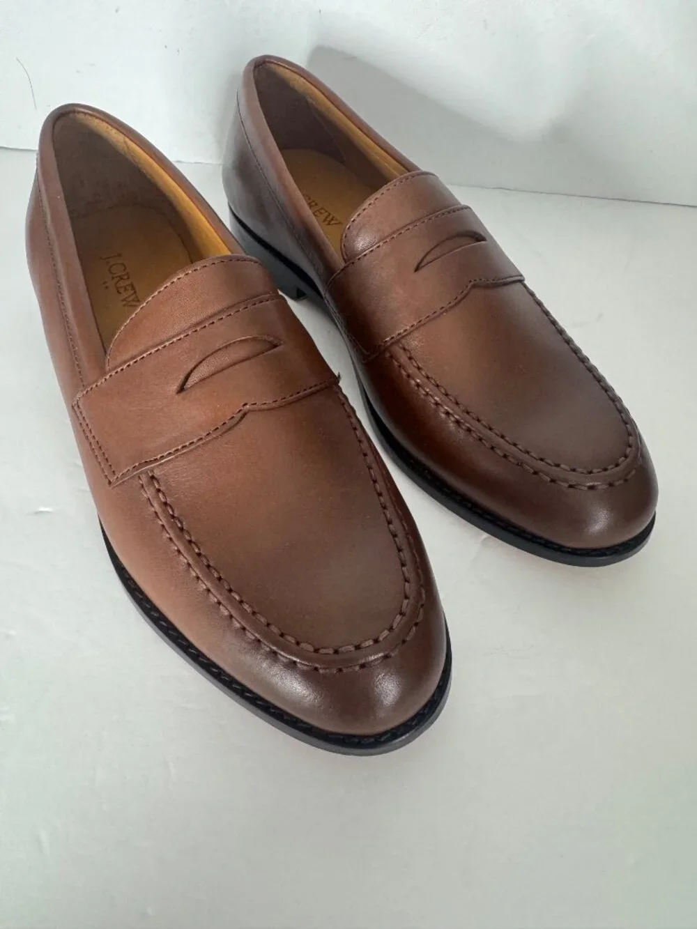 New J. CREW Classic Leather Penny Loafers Burnished Brown Size 8.5 $198 BW677